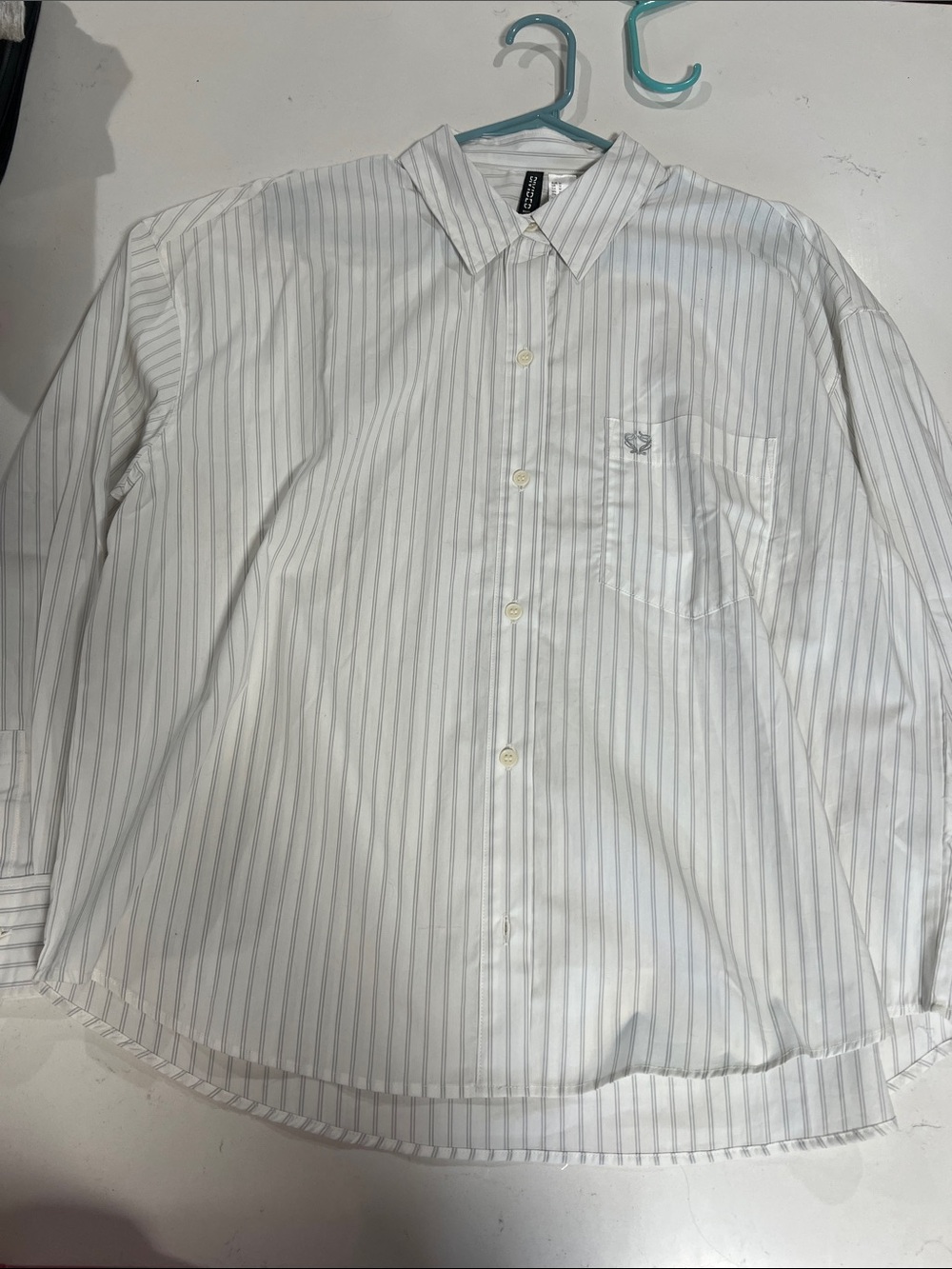 H&M White Dress Shirt with Light Gray Stripes